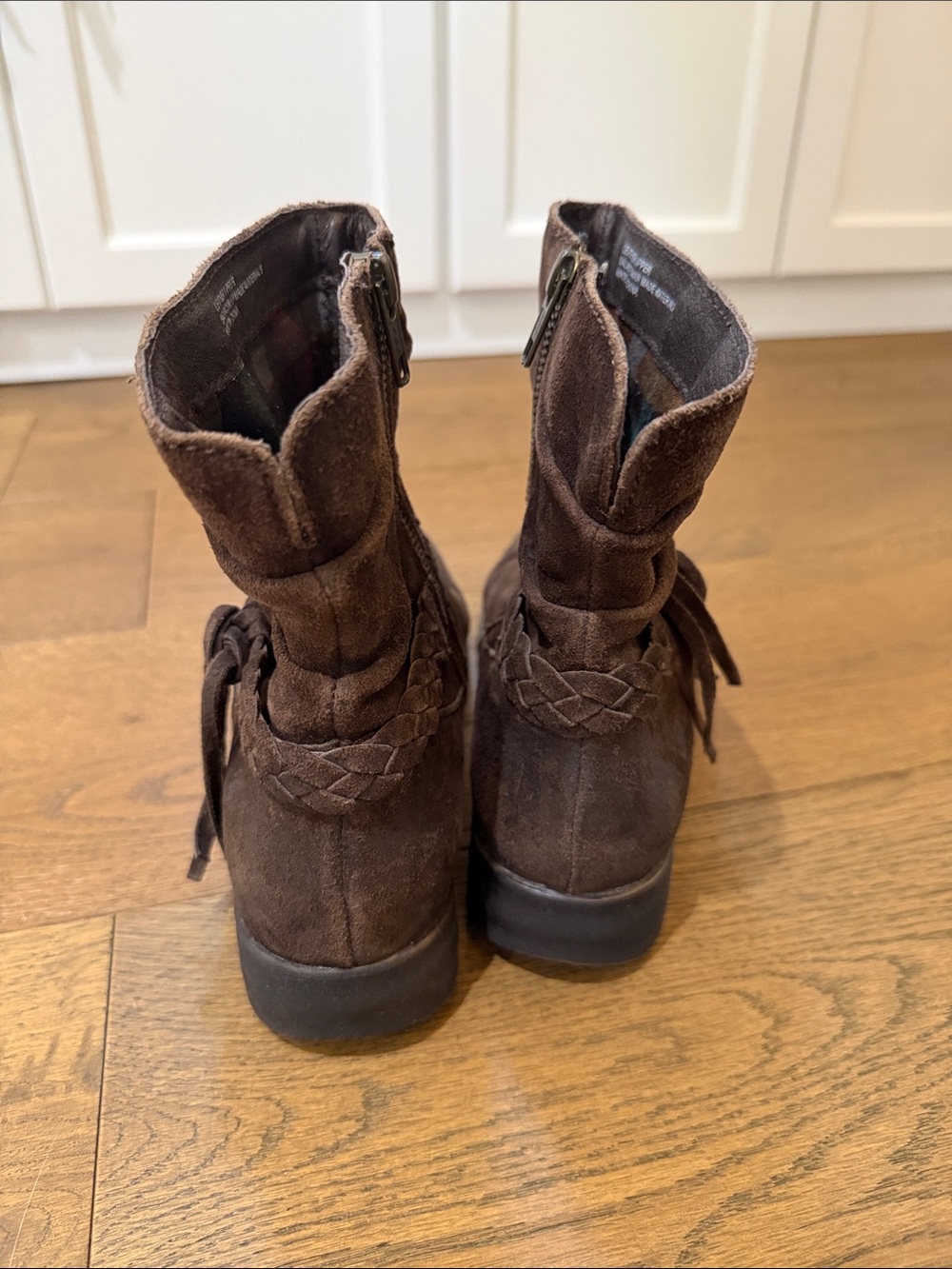 Born Kids Dark Brown Suede Braided Ankle Boots - Picture 7 of 9
